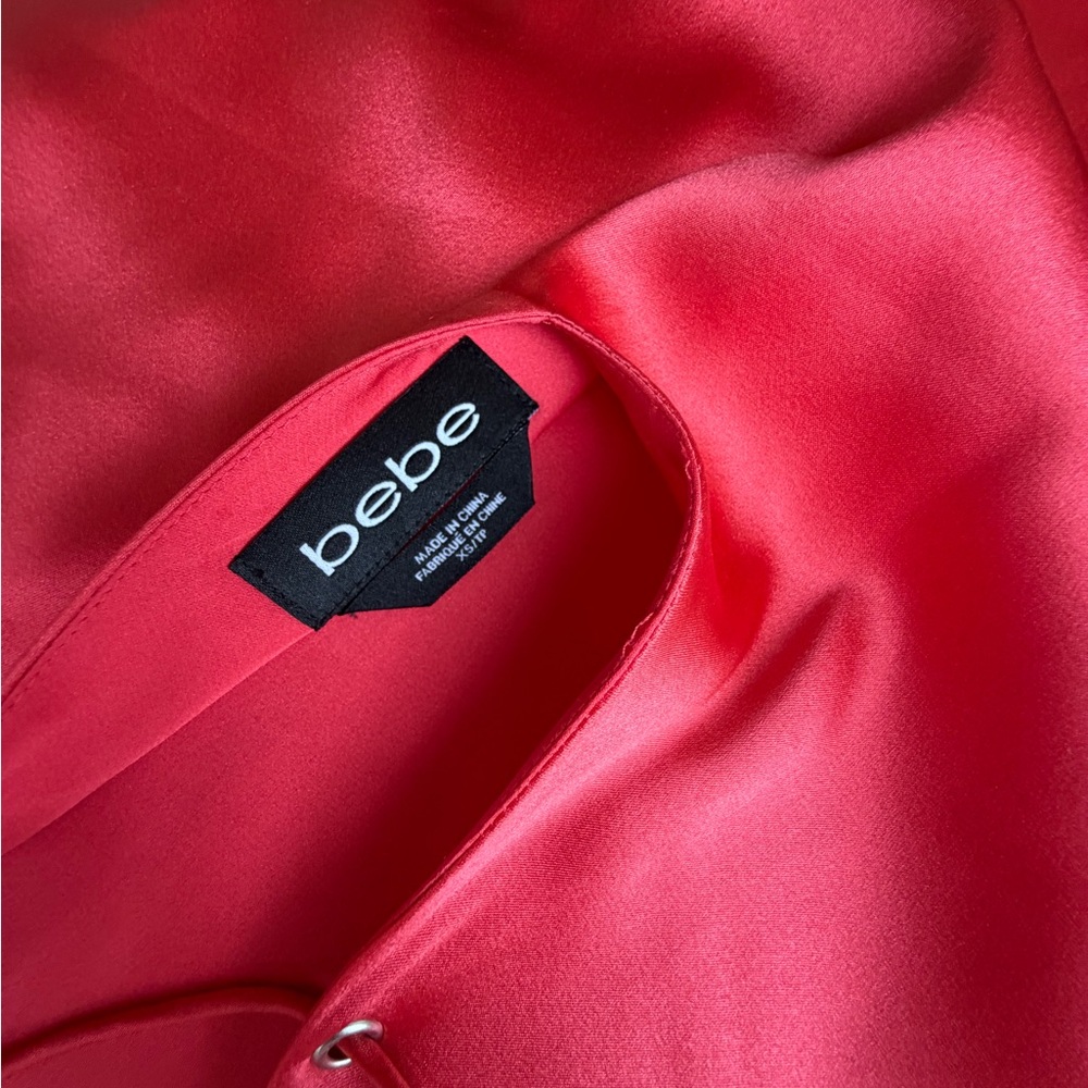 bebe Red Satin Slip Dress with Adjustable Spaghetti Straps